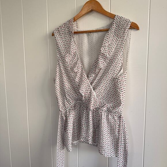 MAX STUDIO Sleeveless Ruffle Tie V Neck Lined Polka Dot Eclectic Business XL Top - Picture 7 of 7